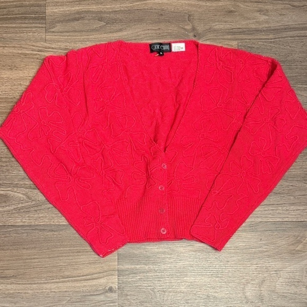 NWOT vintage Gene Ewing fuchsia floral cropped cardigan sweater